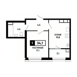 1-к квартира, вторичка, 34м2, 12/20 этаж