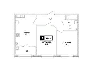 2-к квартира, вторичка, 53м2, 12/12 этаж