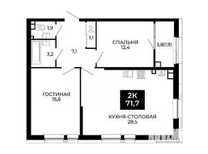 1-к квартира, вторичка, 72м2, 12/24 этаж