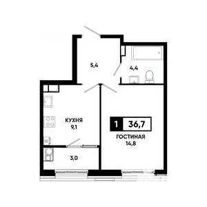 1-к квартира, вторичка, 37м2, 6/18 этаж