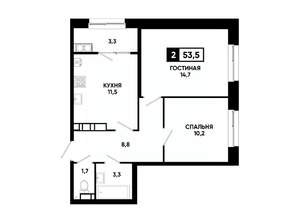 2-к квартира, вторичка, 54м2, 24/24 этаж