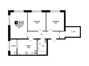 3-к квартира, вторичка, 70м2, 10/24 этаж