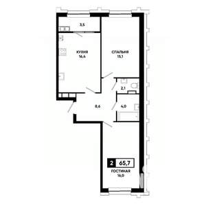 2-к квартира, вторичка, 66м2, 15/21 этаж