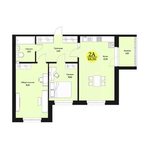 2-к квартира, строящийся дом, 69м2, 2/12 этаж