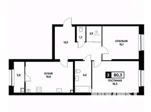 2-к квартира, вторичка, 80м2, 2/22 этаж