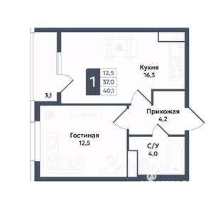 1-к квартира, вторичка, 40м2, 14/22 этаж