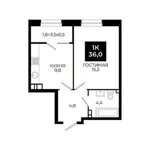 1-к квартира, вторичка, 36м2, 12/24 этаж