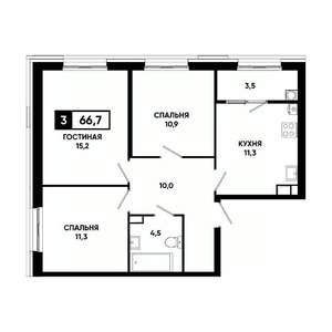 3-к квартира, вторичка, 67м2, 9/18 этаж
