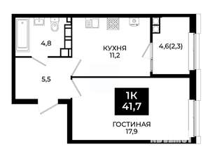 1-к квартира, вторичка, 42м2, 15/24 этаж