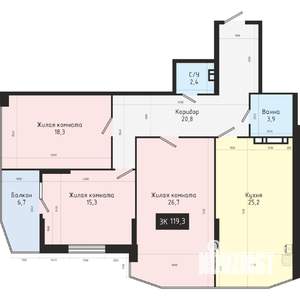 3-к квартира, вторичка, 119м2, 3/9 этаж