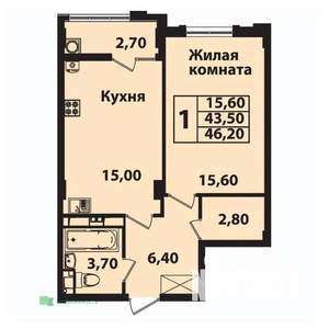 1-к квартира, вторичка, 47м2, 2/8 этаж