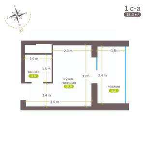 Студия квартира, вторичка, 19м2, 1/19 этаж