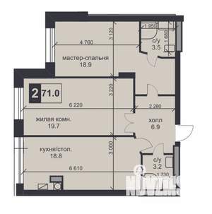 2-к квартира, строящийся дом, 71м2, 3/9 этаж