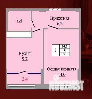 1-к квартира, вторичка, 36м2, 5/9 этаж