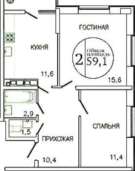 2-к квартира, вторичка, 59м2, 3/9 этаж
