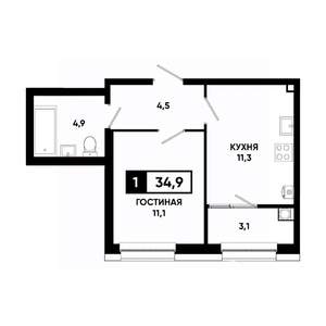 1-к квартира, вторичка, 35м2, 2/20 этаж