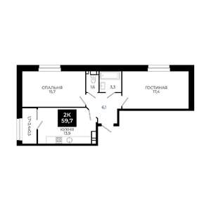 2-к квартира, вторичка, 60м2, 14/24 этаж