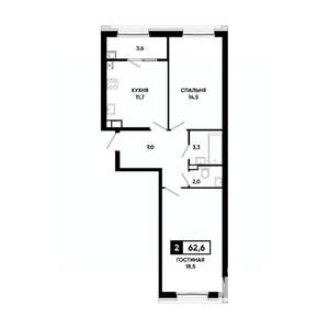 2-к квартира, вторичка, 63м2, 11/18 этаж