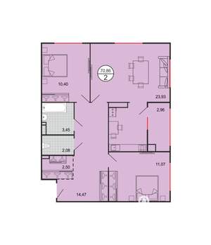 2-к квартира, вторичка, 71м2, 5/6 этаж