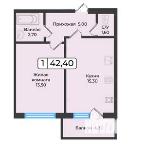 1-к квартира, вторичка, 42м2, 2/5 этаж