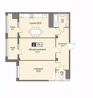 2-к квартира, строящийся дом, 75м2, 8/12 этаж
