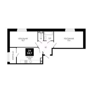 2-к квартира, вторичка, 60м2, 16/24 этаж
