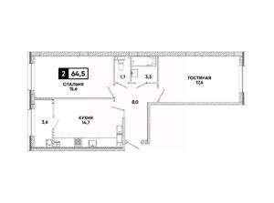 2-к квартира, вторичка, 65м2, 12/16 этаж