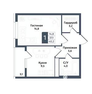1-к квартира, вторичка, 40м2, 2/22 этаж