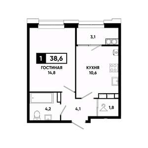 1-к квартира, вторичка, 39м2, 18/20 этаж