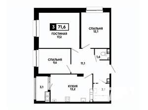 3-к квартира, вторичка, 72м2, 15/16 этаж