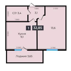 1-к квартира, вторичка, 33м2, 13/16 этаж
