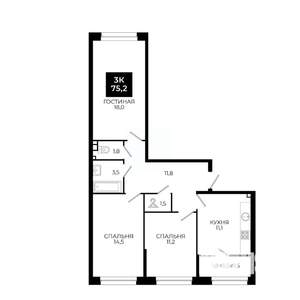 3-к квартира, вторичка, 75м2, 13/24 этаж