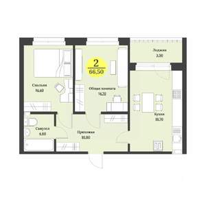 2-к квартира, строящийся дом, 67м2, 2/12 этаж