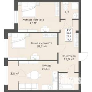 2-к квартира, строящийся дом, 76м2, 12/12 этаж