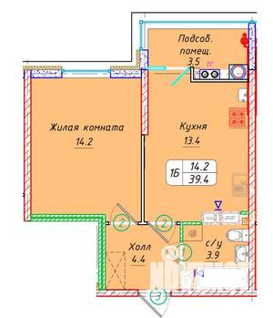 1-к квартира, вторичка, 39м2, 12/22 этаж
