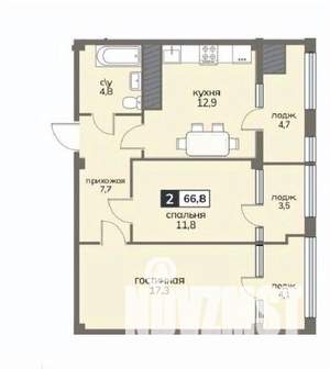 2-к квартира, строящийся дом, 67м2, 11/12 этаж