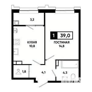 1-к квартира, вторичка, 39м2, 10/21 этаж
