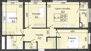 3-к квартира, строящийся дом, 90м2, 10/25 этаж