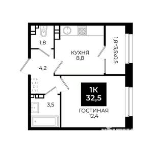 1-к квартира, вторичка, 33м2, 12/24 этаж