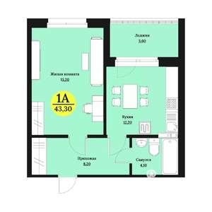1-к квартира, строящийся дом, 43м2, 11/12 этаж