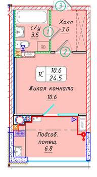 Студия квартира, вторичка, 25м2, 20/21 этаж