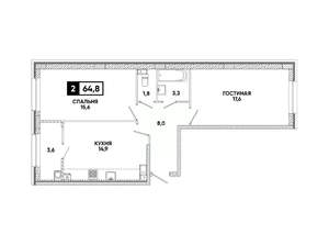 2-к квартира, вторичка, 65м2, 8/16 этаж