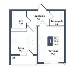 1-к квартира, вторичка, 39м2, 19/20 этаж