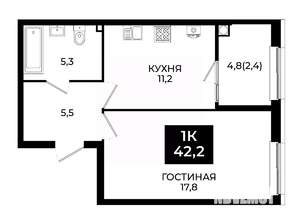 1-к квартира, вторичка, 42м2, 23/24 этаж