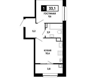 1-к квартира, строящийся дом, 33м2, 6/19 этаж