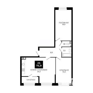 1-к квартира, вторичка, 75м2, 4/24 этаж