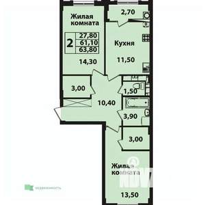 2-к квартира, вторичка, 64м2, 3/8 этаж