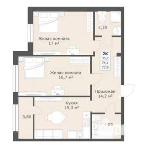 2-к квартира, строящийся дом, 77м2, 2/12 этаж