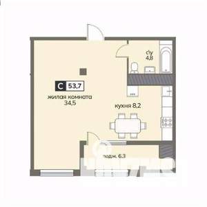 Студия квартира, строящийся дом, 54м2, 8/12 этаж