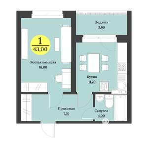 1-к квартира, строящийся дом, 43м2, 2/12 этаж